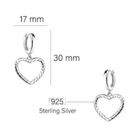 Maßenansicht von Geriffeltes Herz Ohrhänger in 925 Silber von Sofia Milani - E2226