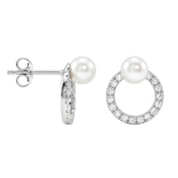 Haupt- und Seitenansicht von Kreis Perlen Ohrstecker in 925 Silber von Sofia Milani - E2234