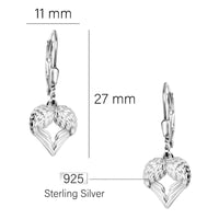 Maßenansicht von Engel Flügel Herz Ohrhänger in 925 Silber von Sofia Milani - E2238