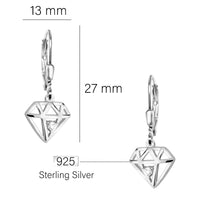 Maßenansicht von Geometrie Drachen Viereck Ohrhänger in 925 Silber von Sofia Milani - E2240