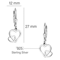Maßenansicht von Doppeltes Herz Ohrhänger in 925 Silber von Sofia Milani - E2242