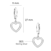 Maßenansicht von Herz Ohrhänger in 925 Silber von Sofia Milani - E2246