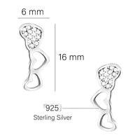 Maßenansicht von Herz Ohrstecker in 925 Silber von Sofia Milani - E2248