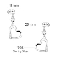 Maßenansicht von Herz Kugel Ohrstecker in 925 Silber von Sofia Milani - E2296