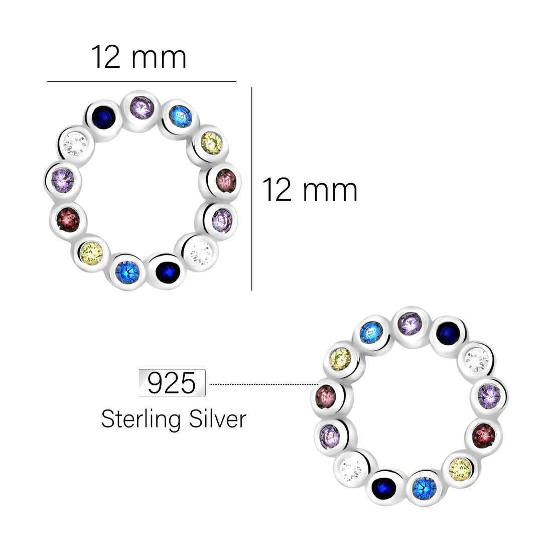 Maßenansicht von Kreis Ohrstecker in 925 Silber von Sofia Milani - E2314