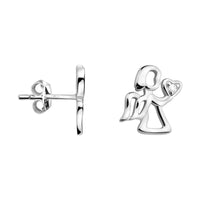 Haupt- und Seitenansicht von Herz Engel Ohrstecker in 925 Silber von Sofia Milani - E2328