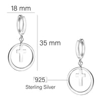 Maßenansicht von Kreuz Kreis Creolen in 925 Silber von Sofia Milani - E2366