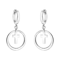 Haupt- und Seitenansicht von Kreuz Kreis Creolen in 925 Silber von Sofia Milani - E2366