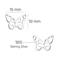 Maßenansicht von Schmetterling Ohrstecker in 925 Silber von Sofia Milani - E2370