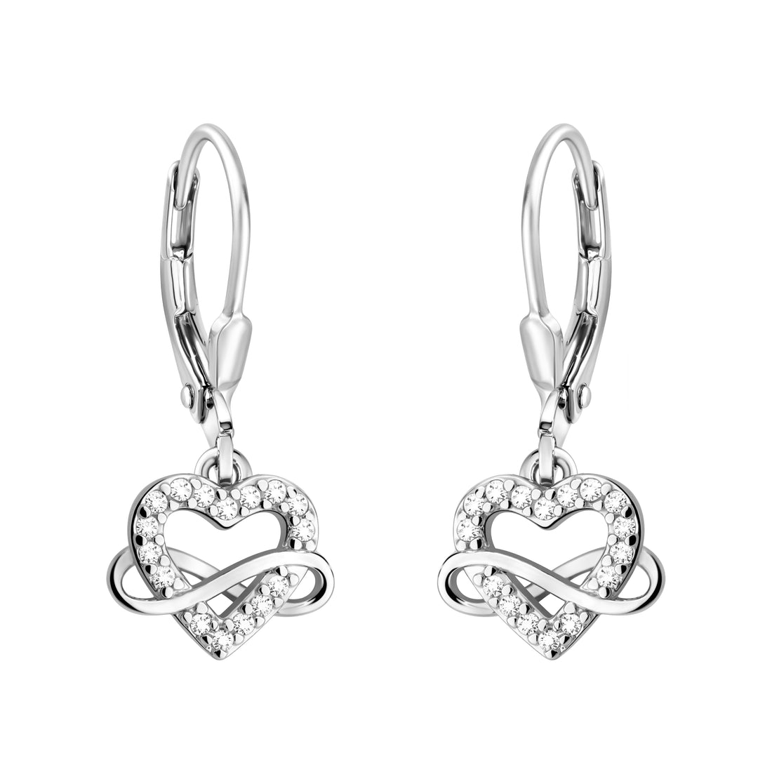 Haupt- und Seitenansicht von Herz Unendlich Infinity Ohrhänger in 925 Silber von Sofia Milani - E2427
