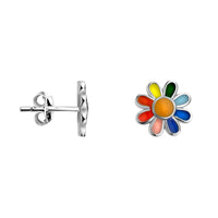 Haupt- und Seitenansicht von Farbige Blume Ohrstecker in 925 Silber von Sofia Milani - E2518