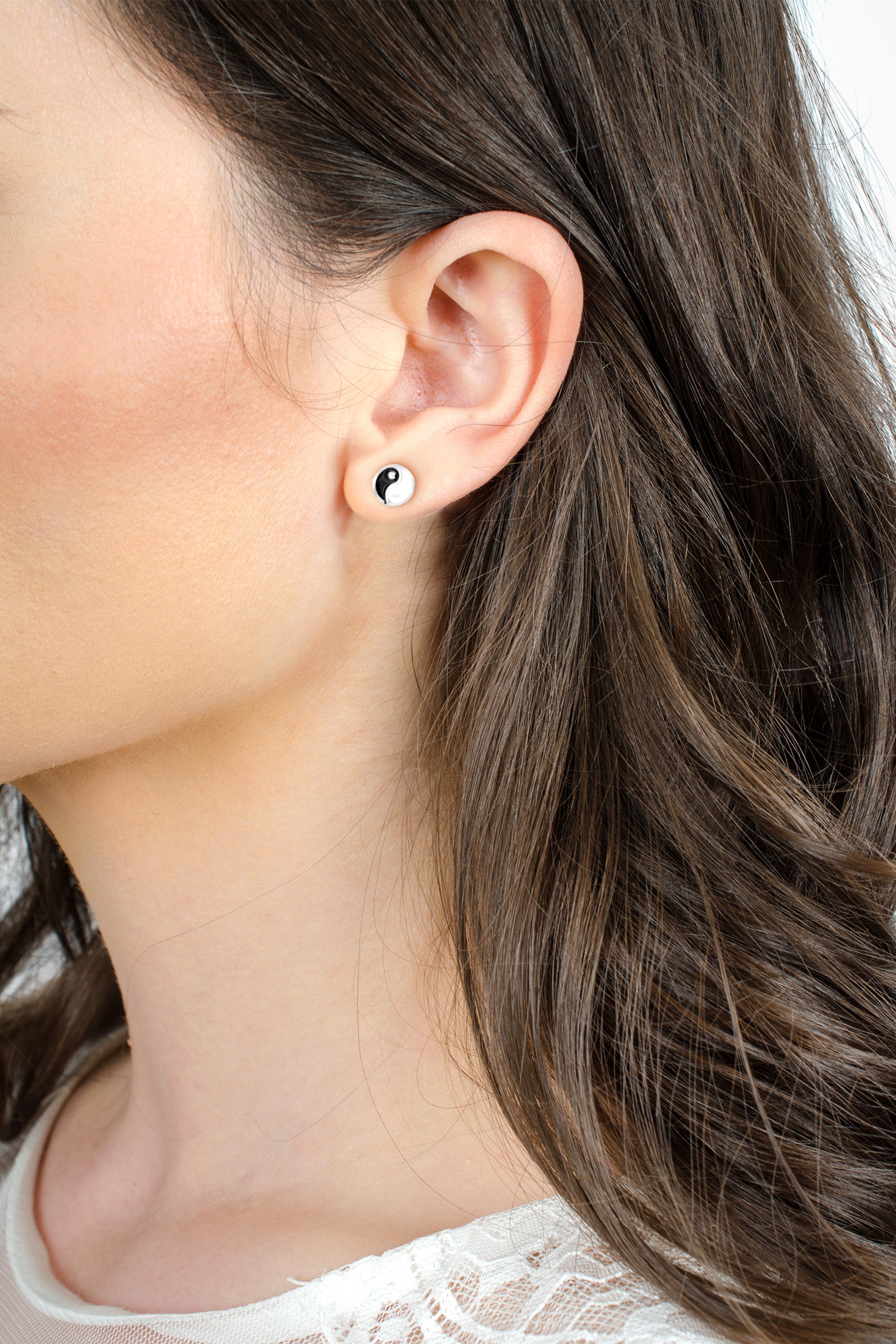 925 Silber Ohrringe – Yin & Yang Ohrstecker, Gebürstet & Vergoldet, Hypoallergen