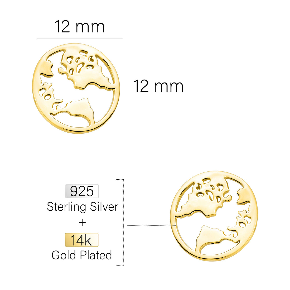 Maßenansicht von Welt Ohrstecker in 925 Silber von Sofia Milani - E2529
