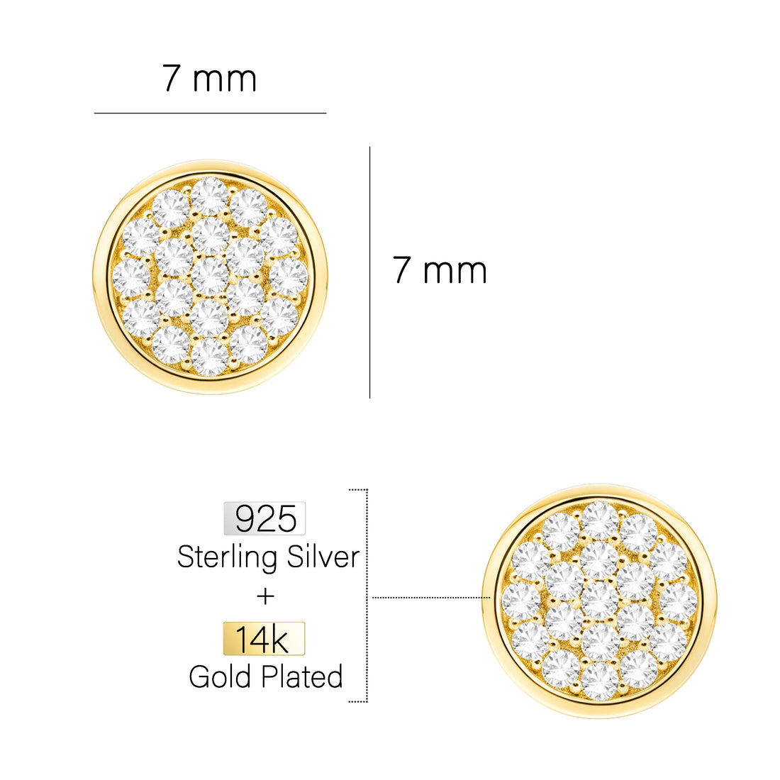 Maßenansicht von Kreis Ohrstecker in 925 Silber von Sofia Milani - E2552