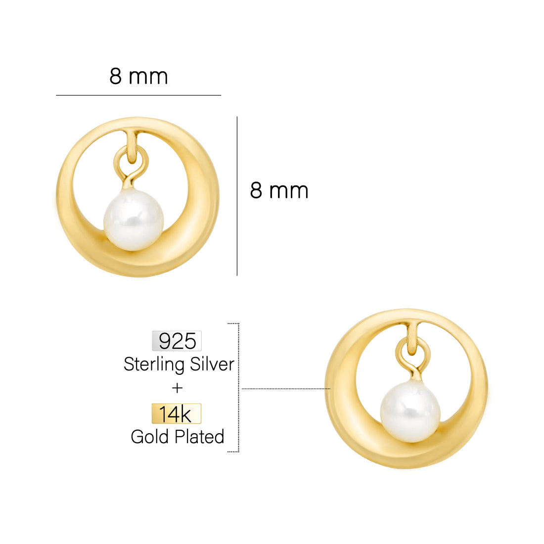 Maßenansicht von Kugel Kreis Ohrstecker in 925 Silber von Sofia Milani - E2573