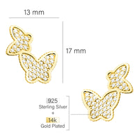 Maßenansicht von Schmetterling Ohrstecker in 925 Silber von Sofia Milani - E2608