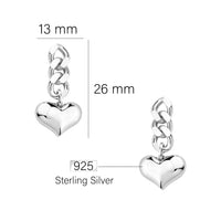 Maßenansicht von Herz Ketten Ohrstecker in 925 Silber von Sofia Milani - E2621