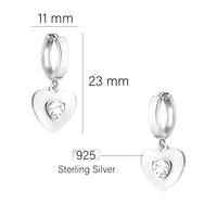 Maßenansicht von Herz Ohrstecker in 925 Silber von Sofia Milani - E2629