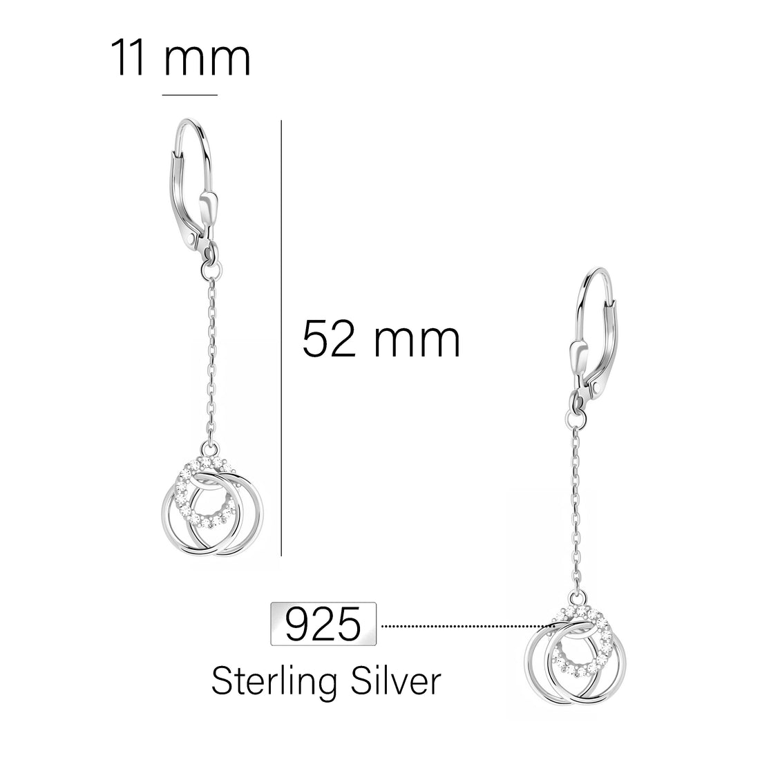 Maßenansicht von Kreise Ohrhänger in 925 Silber von Sofia Milani - E2670