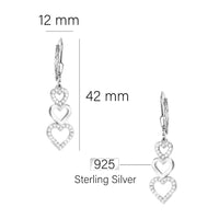 Maßenansicht von Dreifaches Herz Ohrhänger in 925 Silber von Sofia Milani - E2706