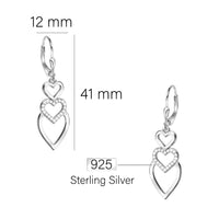Maßenansicht von Dreifaches Herz Ohrhänger in 925 Silber von Sofia Milani - E2708