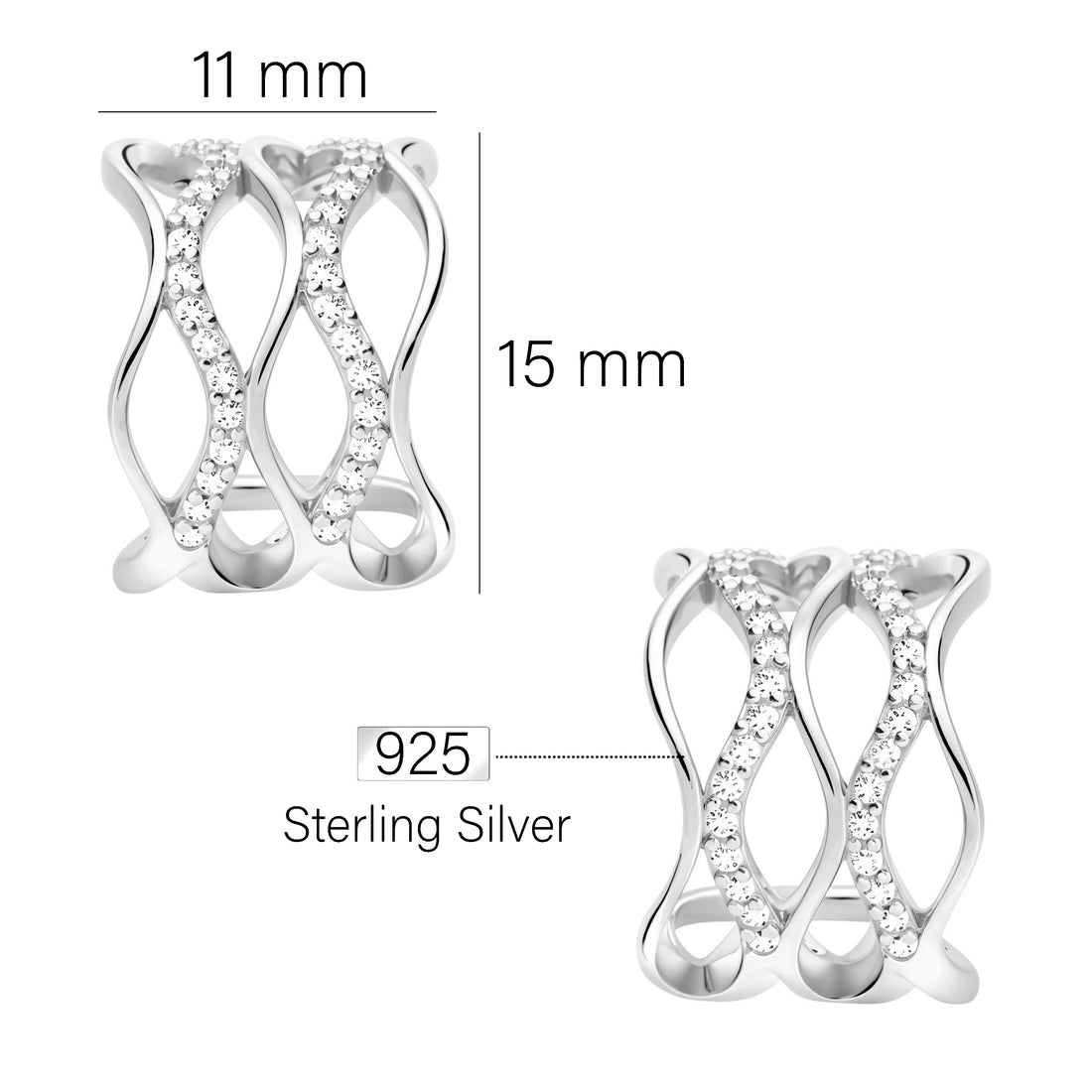Maßenansicht von Wellen Steck Creolen in 925 Silber von Sofia Milani - E2748