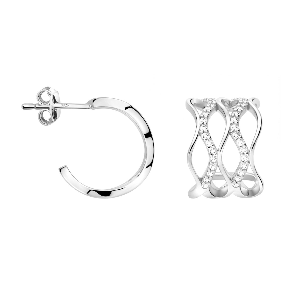 Haupt- und Seitenansicht von Wellen Steck Creolen in 925 Silber von Sofia Milani - E2748