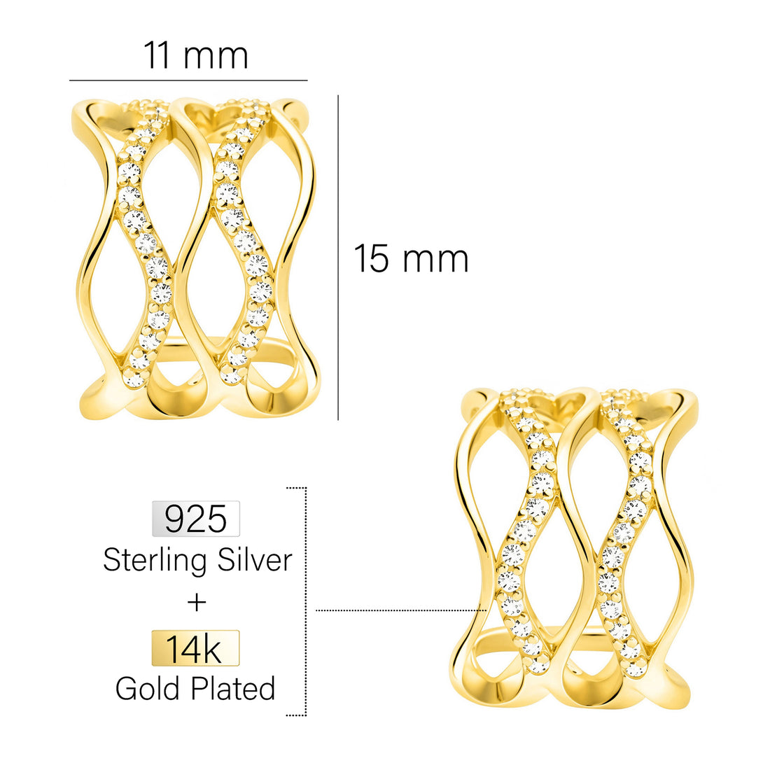 Maßenansicht von Wellen Steck Creolen in 925 Silber von Sofia Milani - E2749