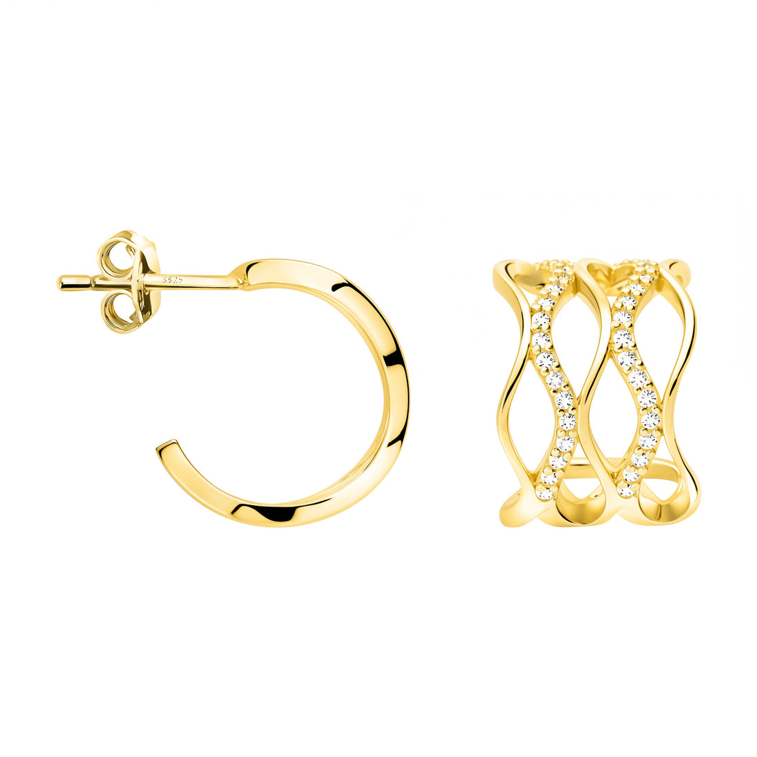 Haupt- und Seitenansicht von Wellen Steck Creolen in 925 Silber von Sofia Milani - E2749