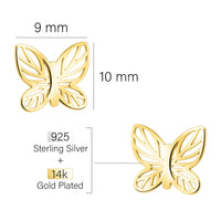 Maßenansicht von Schmetterling Ohrstecker in 925 Silber von Sofia Milani - E2765