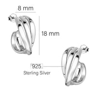 Maßenansicht von Dreifach gebogenes Steck Creolen in 925 Silber von Sofia Milani - E2814