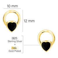 Maßenansicht von Schwarzes Herz Kreis Ohrstecker in 925 Silber von Sofia Milani - E2863