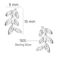 Maßenansicht von Blatt Ohrstecker in 925 Silber von Sofia Milani - E2892