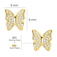 Maßenansicht von Schmetterling Ohrstecker in 925 Silber von Sofia Milani - E2903