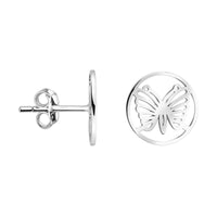 Haupt- und Seitenansicht von Schmetterling Kreis Ohrstecker in 925 Silber von Sofia Milani - E2946