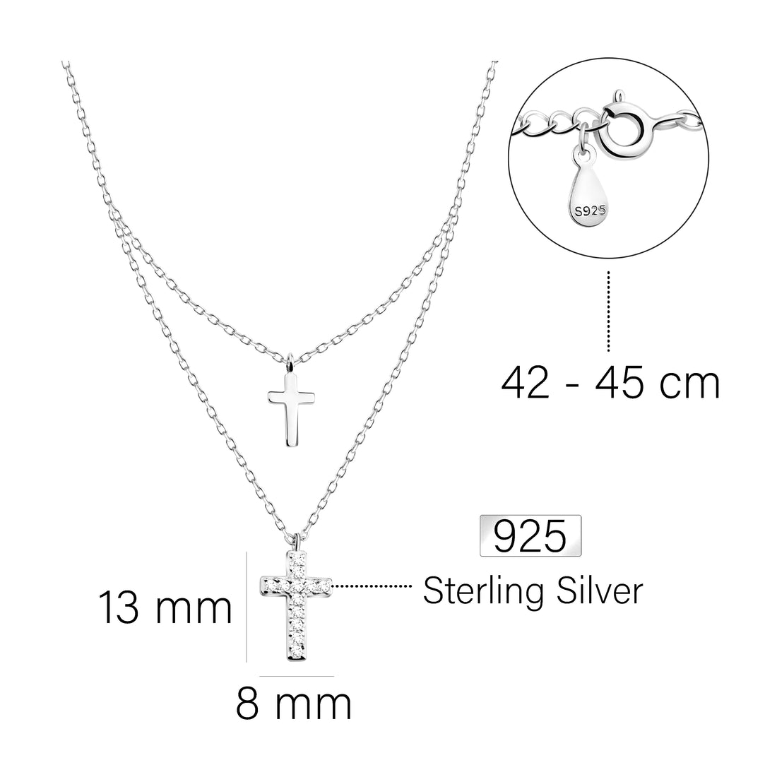 Kreuz Halskette in 925 Silber