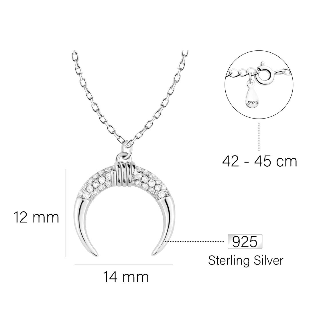 Mond Halskette in 925 Silber
