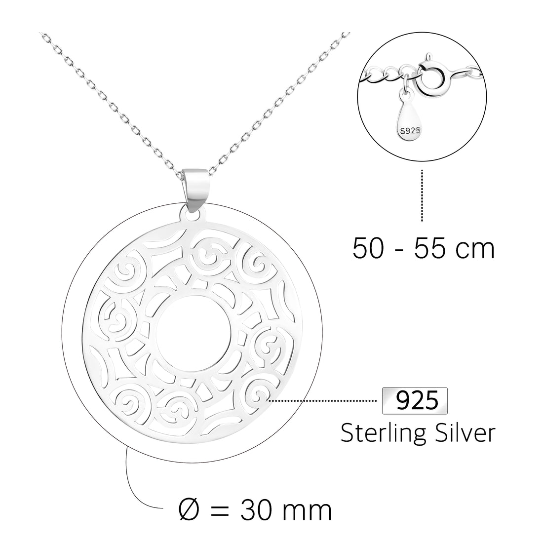 Ornament Halskette in 925 Silber