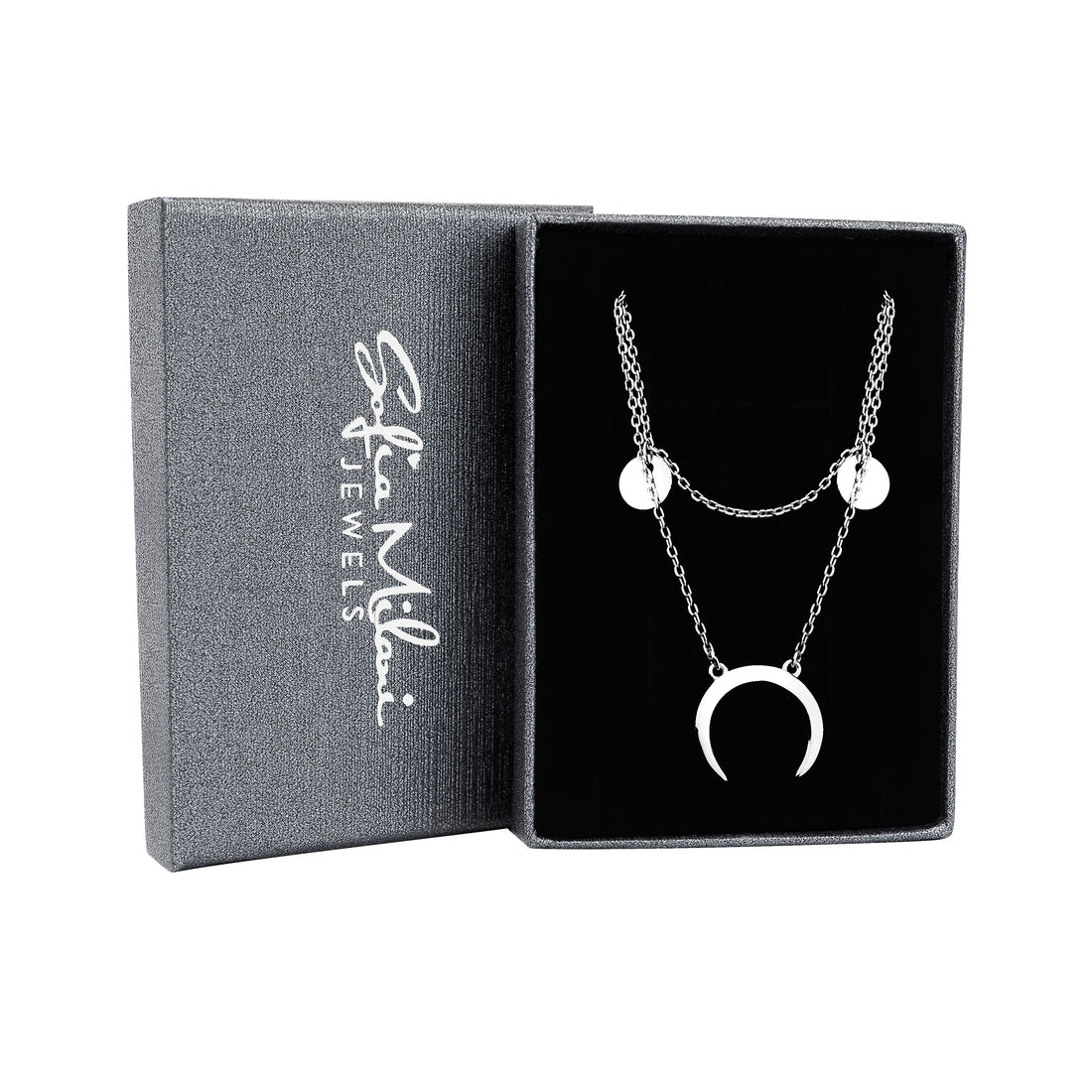 Boxansicht von Mond Kugel Halskette in 925 Silber von Sofia Milani - N0507