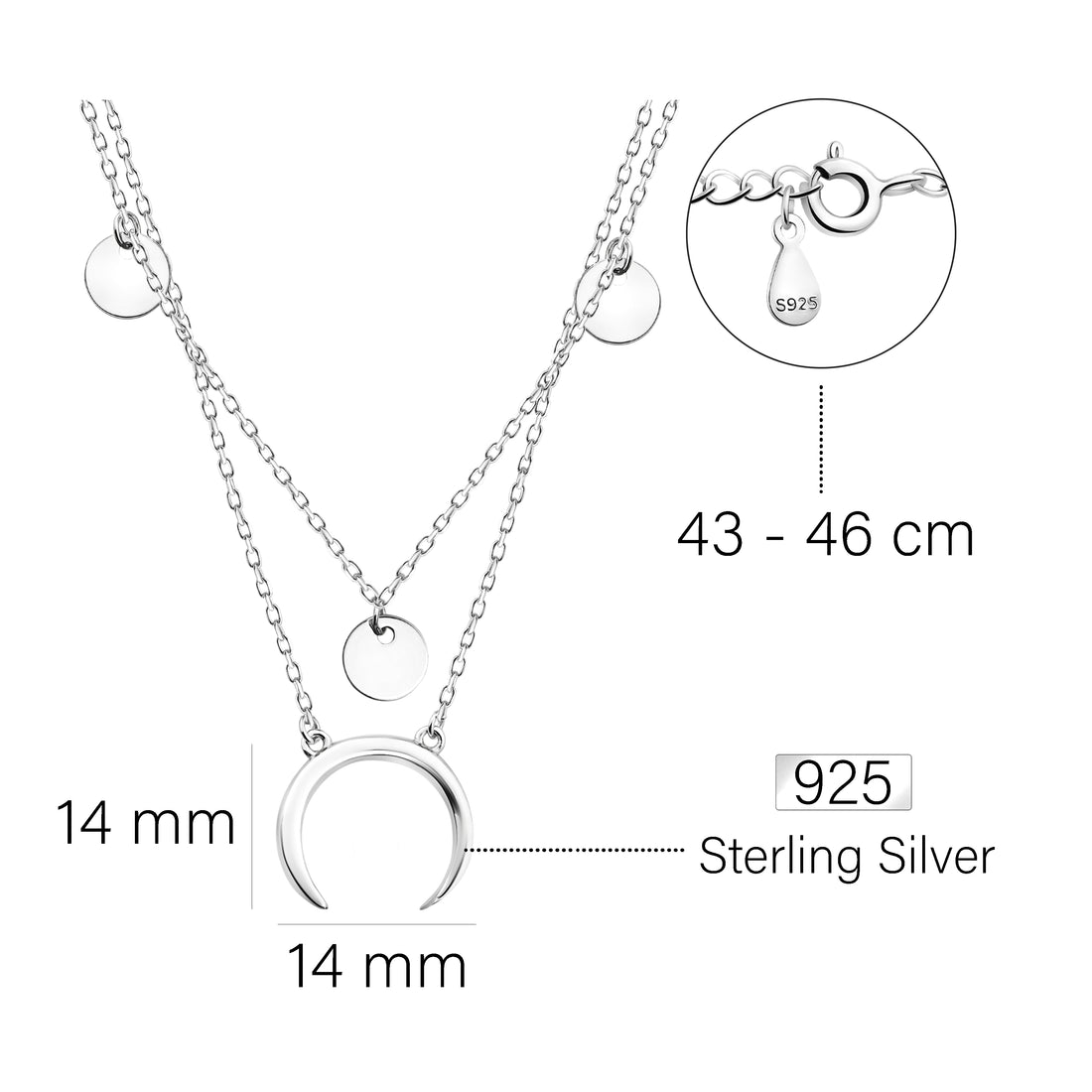 Maßenansicht von Mond Kugel Halskette in 925 Silber von Sofia Milani - N0507