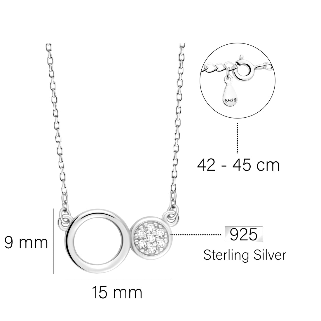 Maßenansicht von Kreis Halskette in 925 Silber von Sofia Milani - N0512