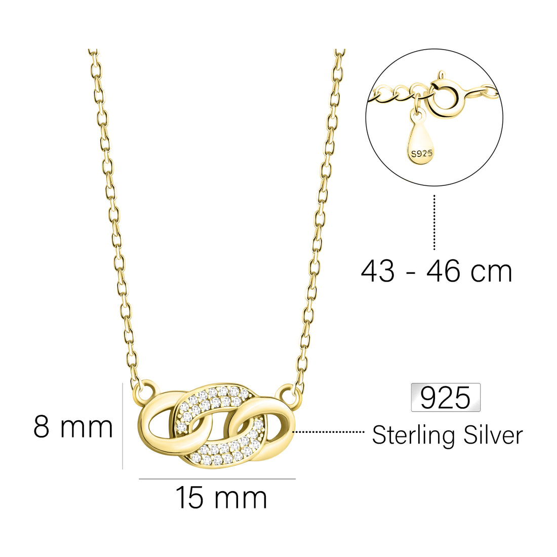 Maßenansicht von Kreis Halskette in 925 Silber von Sofia Milani - N0547