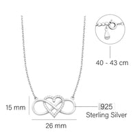 Maßenansicht von Herz Unendlichkeit Halskette in 925 Silber von Sofia Milani - N0584