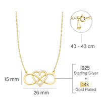 Maßenansicht von Herz Unendlichkeit Halskette in 925 Silber von Sofia Milani - N0585