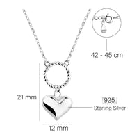 Maßenansicht von Herz Kreis Halskette in 925 Silber von Sofia Milani - N0642