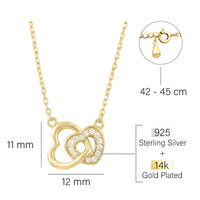 Maßenansicht von Doppeltes Herz Halskette in 925 Silber von Sofia Milani - N0665