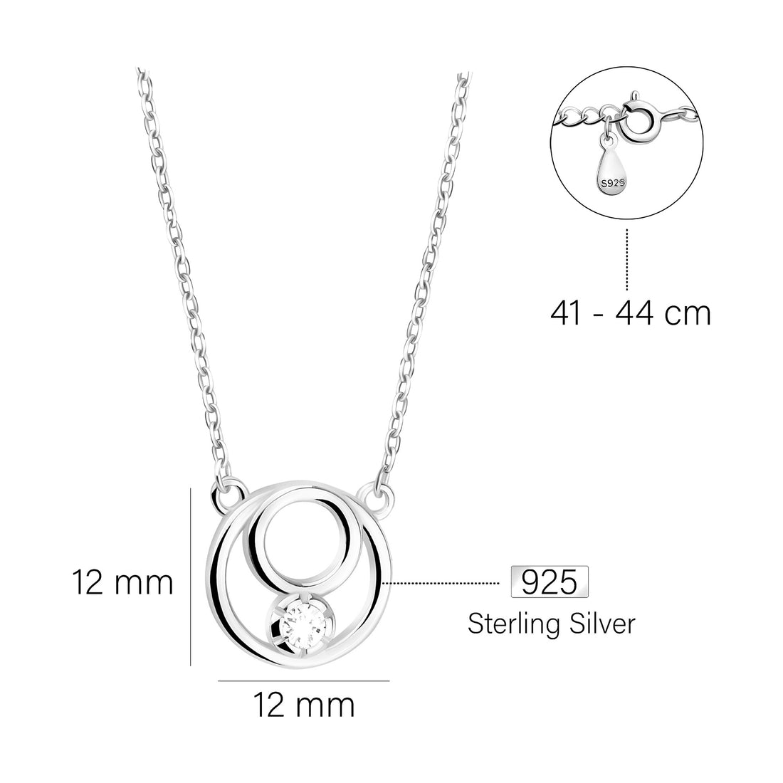 Maßenansicht von Kreise Halskette in 925 Silber von Sofia Milani - N0672