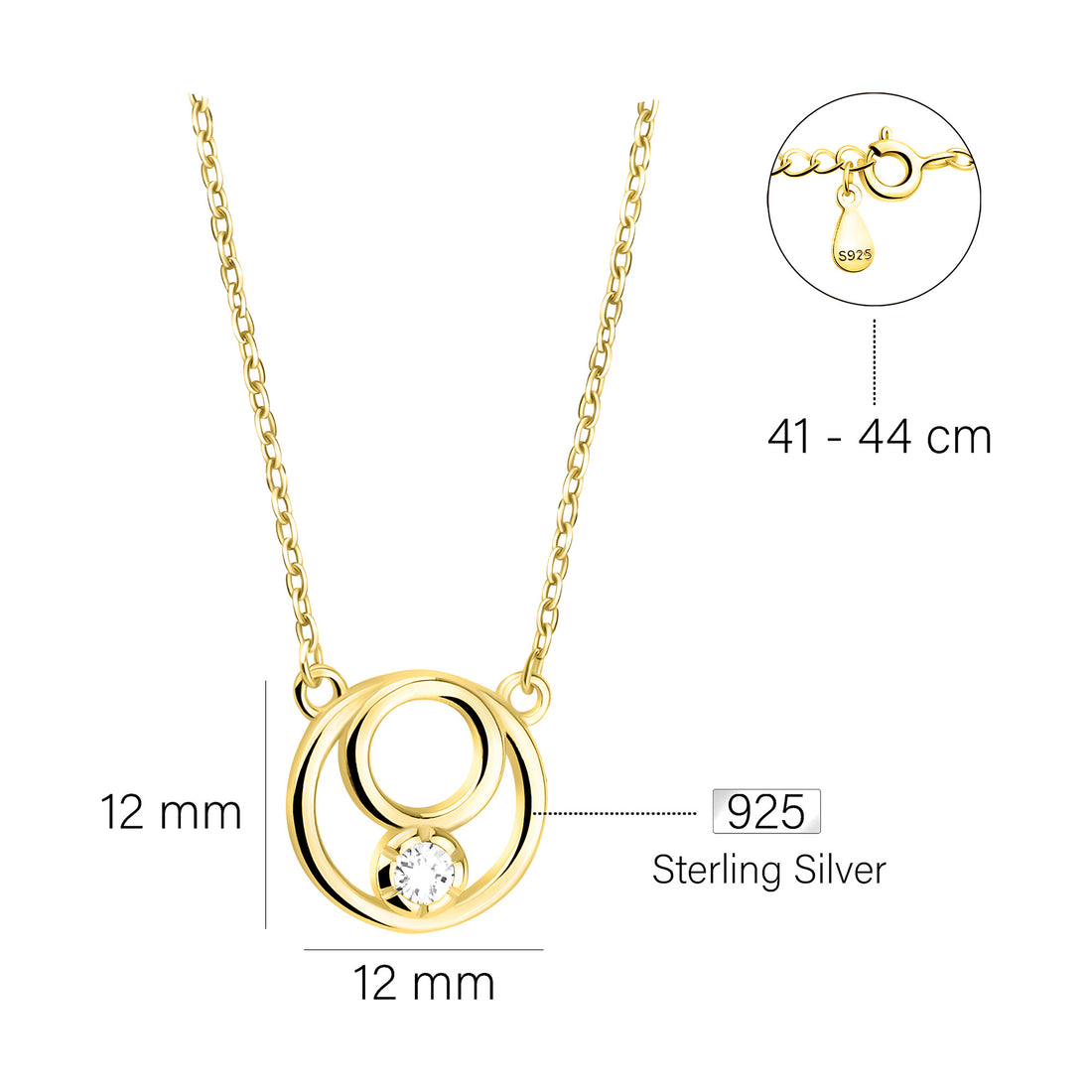 Maßenansicht von Kreise Halskette in 925 Silber von Sofia Milani - N0673