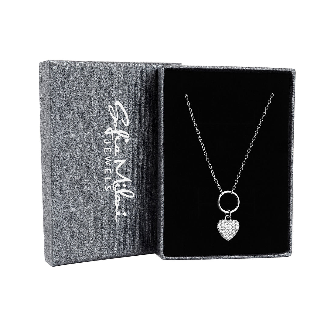 Boxansicht von Herz Kreis Halskette in 925 Silber von Sofia Milani - N0674