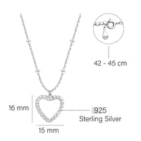 Maßenansicht von Herz Kugel Halskette in 925 Silber von Sofia Milani - N0694